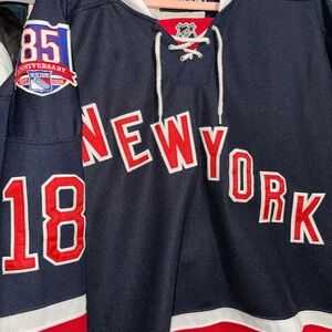 Reebok Marc Staal Blue and Red Hockey Jersey with Lace-Up Collar